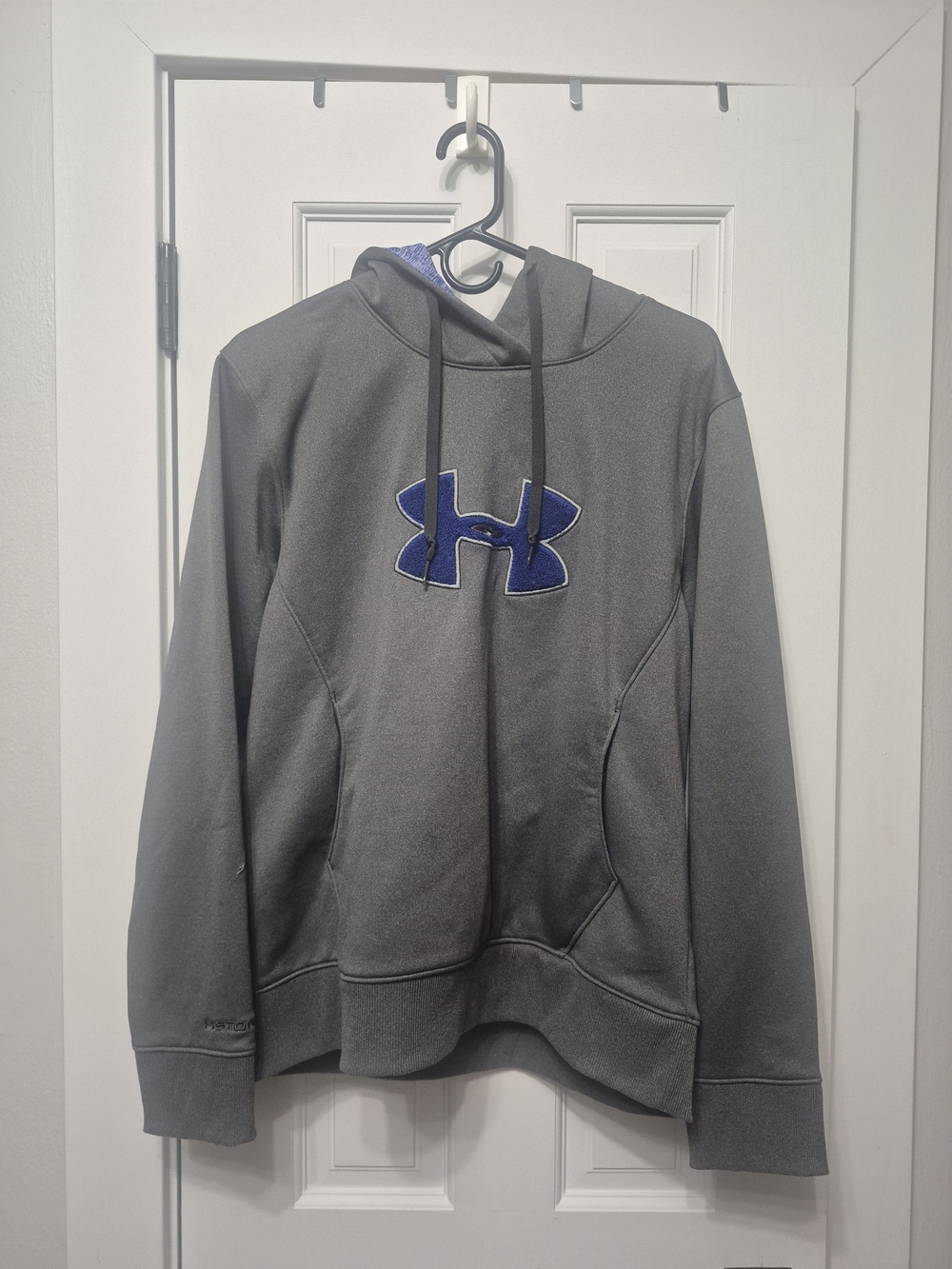 Under Armour Gray Hoodie with Blue Logo - Men's Sweatshirt